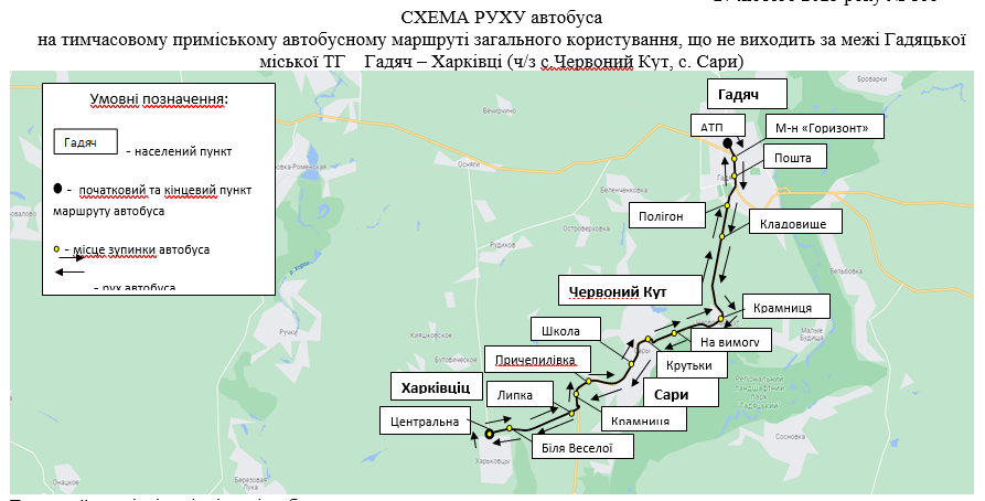 Схема маршруту Гадяч-Харківці